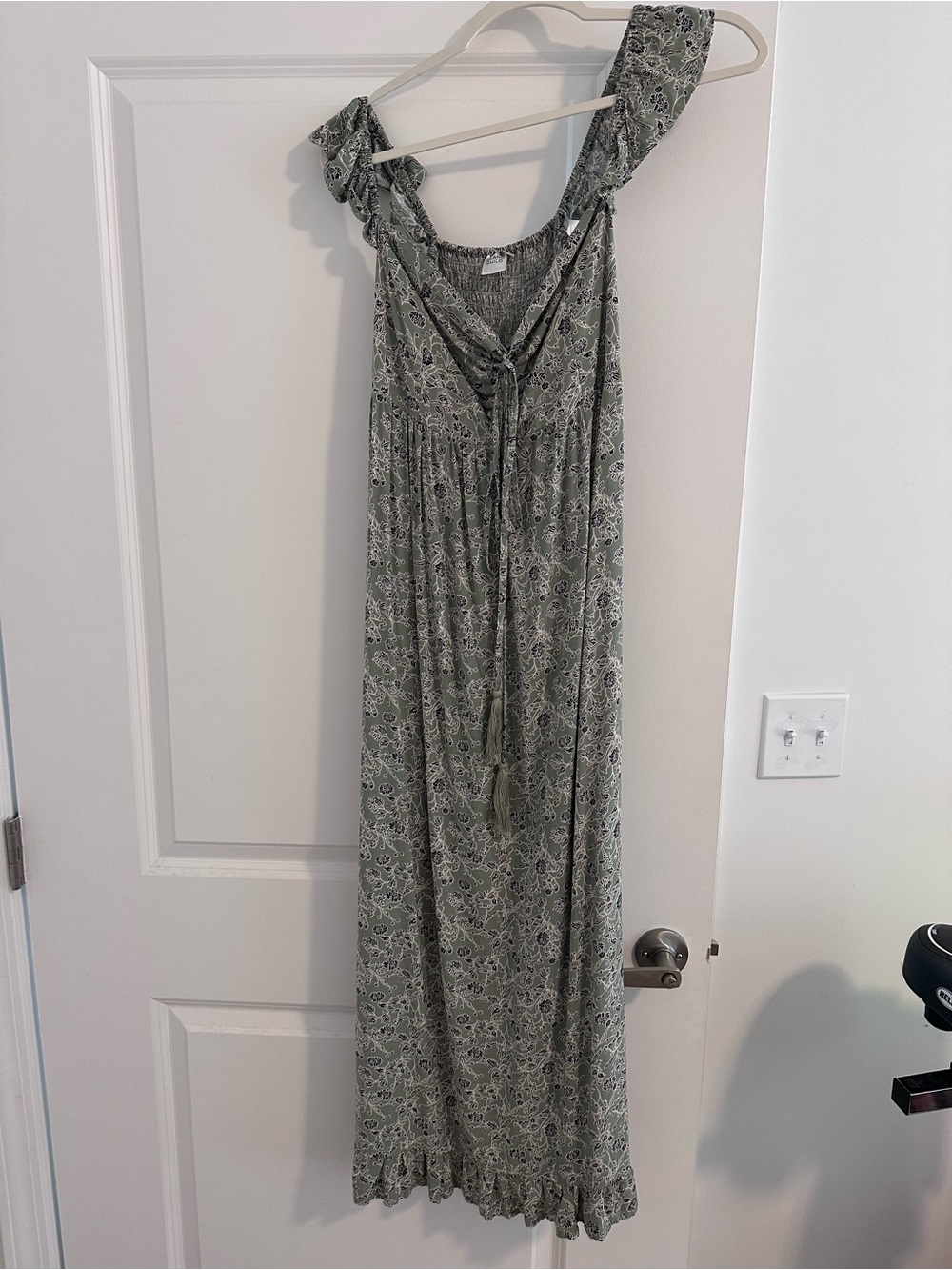 Green Paisley Maxi Dress with Ruffled Straps